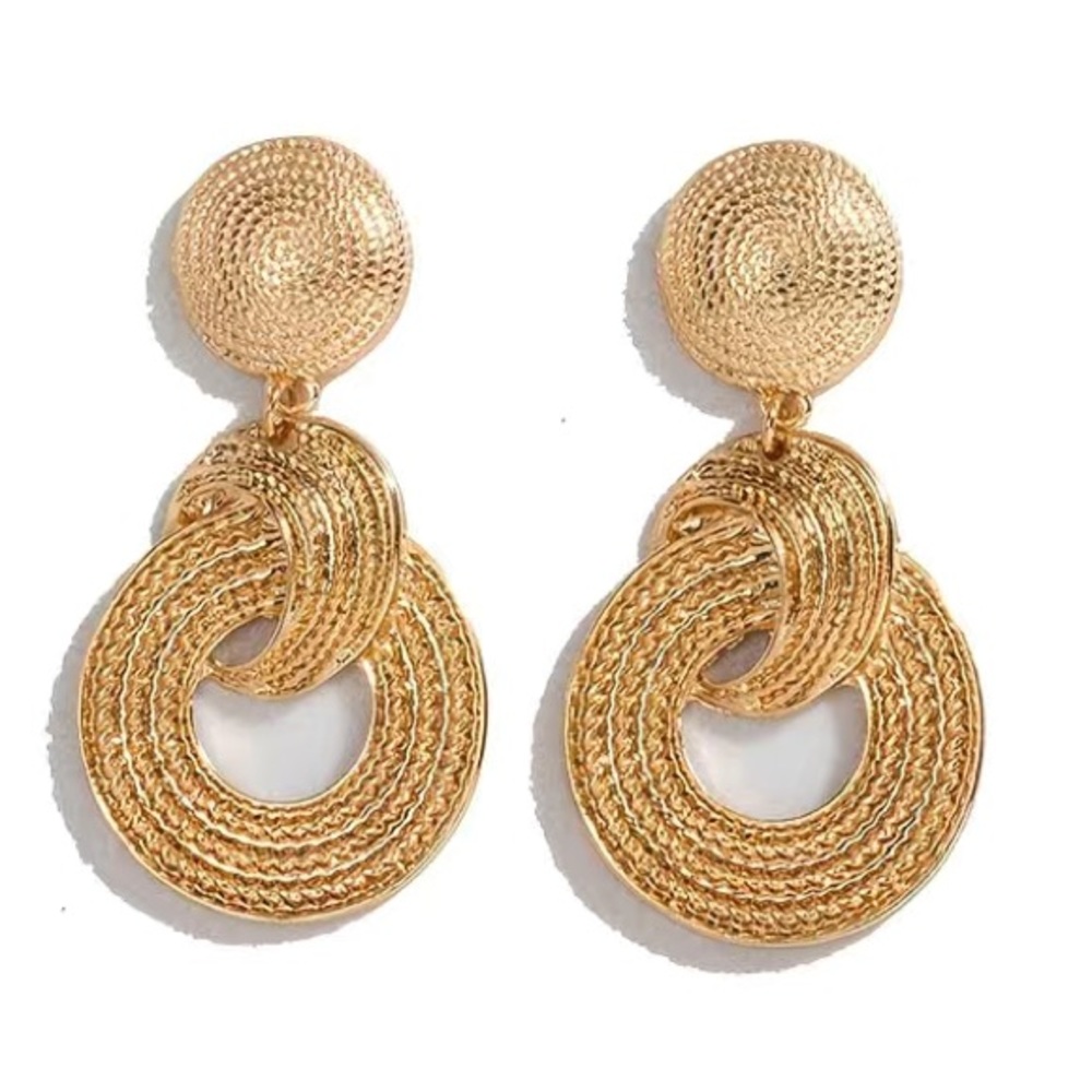 Textured Gold Toned Stud Earrings - Picture 4 of 5